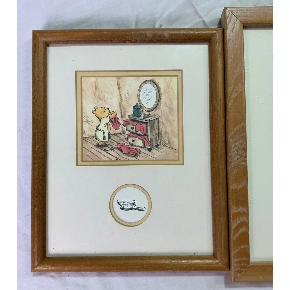 Disney Classic Pooh Framed Wall Art Set Christopher Robin Winnie the Pooh 2 Pc